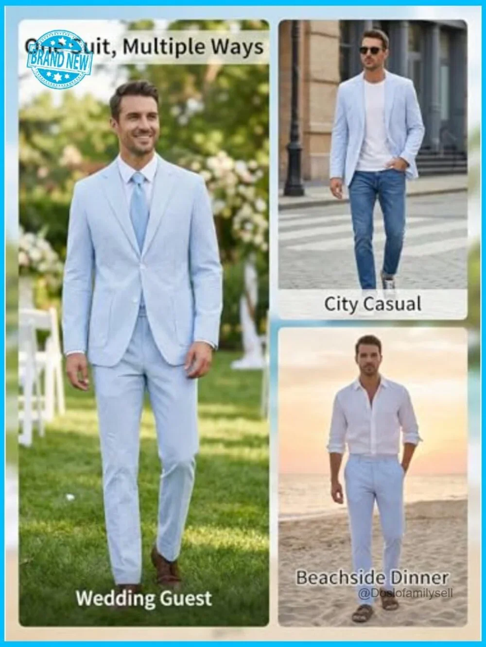Seersucker Summer Suit Slim Fit Formal Wedding Grooms Elegant Lightweight